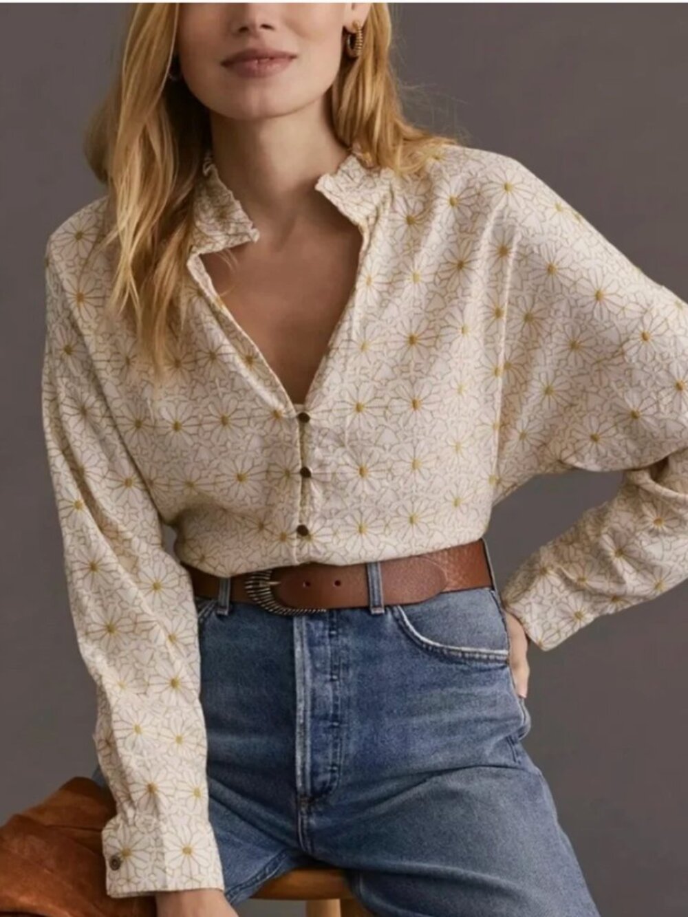 Anthropologie Pilcro The Tavi Buttondown Embroidered Daisy Blouse Size 1X